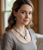 vintageset ketting oorbellen aquamarijn parels en edelsteen, Ophalen of Verzenden