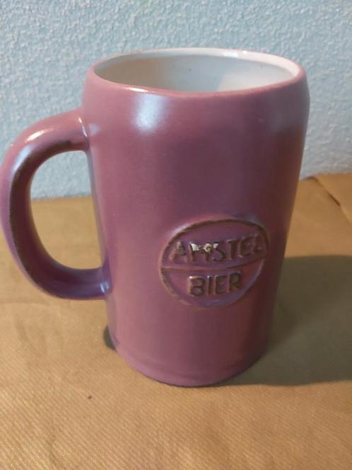 Vintage oud-roze stenen bierpul van Amstel, Verzamelen, Glas en Borrelglaasjes, Gebruikt, Bierglas, Ophalen of Verzenden