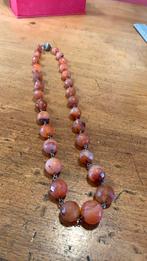 Carneool (kornalijn) vintage ketting met zilver bolslot, Oranje, Ophalen of Verzenden, Zo goed als nieuw, Met edelsteen
