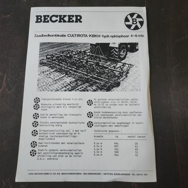 Becker Cultirota KBKH Zaadbedcombinatie, Boeken, Catalogussen en Folders, Zo goed als nieuw, Ophalen of Verzenden