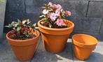 3 terracotta bloempotten, Tuin en Terras, Bloempotten, Ophalen, Zo goed als nieuw, Rond, Minder dan 25 cm