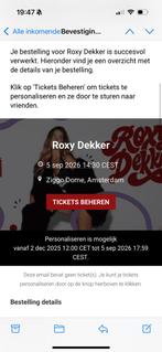 Roxy dekker ticket middagshow 5 september, Tickets en Kaartjes, Concerten | Pop, Eén persoon, September