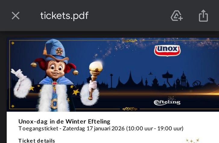 2 tickets kaarten winter Efteling Unox dag, Tickets en Kaartjes, Recreatie | Pretparken en Attractieparken, Twee personen, Ticket of Toegangskaart