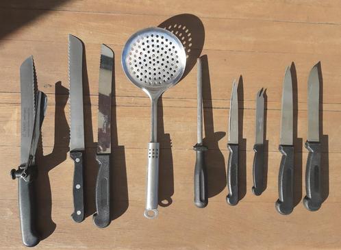 9 Delig Keukenset diverse messen, Slijpstaaf, Schuimspaan, Huis en Inrichting, Keuken | Bestek, Zo goed als nieuw, Los bestek