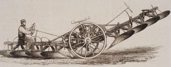 Stoomploeg - Antieke illustratie (1862), Verzamelen, Foto's en Prenten, Gebruikt, Voor 1940, Verzenden