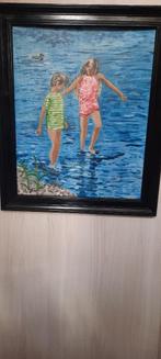 impressionisme spelende kinderen water acryl lia van langen, Antiek en Kunst, Kunst | Schilderijen | Klassiek, Ophalen of Verzenden