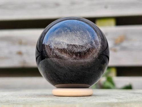 Zilverobsidiaan bol 61 mm, Verzamelen, Mineralen en Fossielen, Mineraal, Ophalen of Verzenden