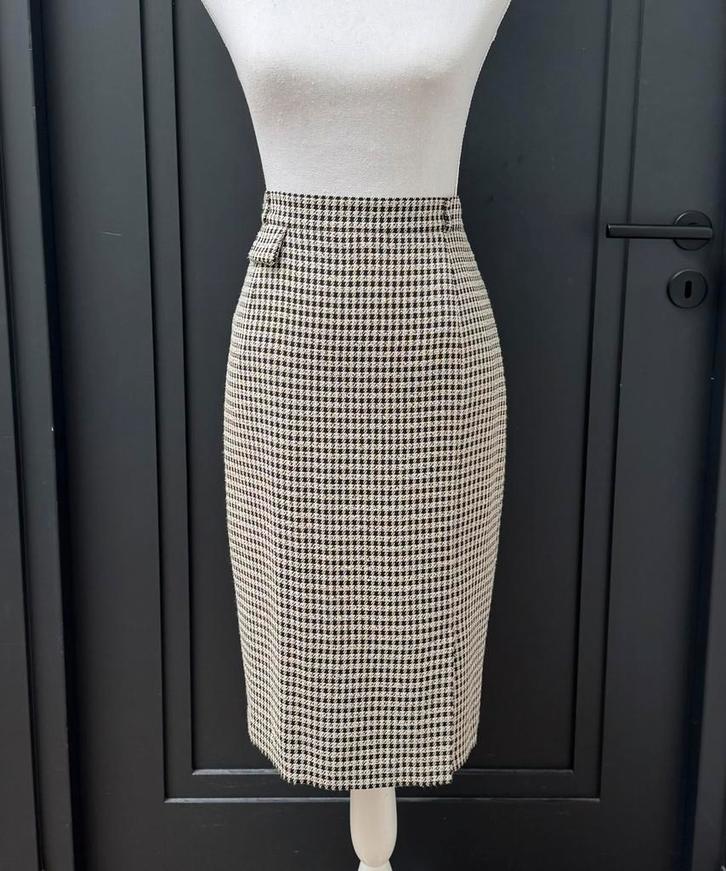 Vintage wol Pied-de-poule bruin / Ivoor kokerrok mt 38 - M, Kleding | Dames, Rokken, Nieuw, Maat 38/40 (M), Bruin, Onder de knie