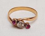 Ring antiek 18 karaat goud diamant robijn., Ophalen of Verzenden, Goud, Ring, Met edelsteen
