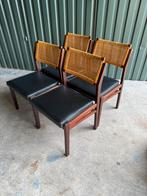 Set/4 Vintage Top Form Stoelen, 1960, Skai Webbing, Huis en Inrichting, Stoelen, Gebruikt, Bruin, Riet of Rotan, Ophalen of Verzenden