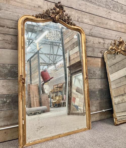 * zeer grote antieke Kuifspiegel goud kuif spiegel oud glas, Antiek en Kunst, Antiek | Spiegels, 100 tot 150 cm, 150 tot 200 cm