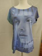 Blauw stretch shirt - maat 44, Zo goed als nieuw, Korte mouw, Verzenden, Blauw