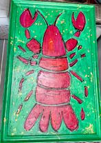 Kreeft veel verf groen roze rood abstract kunst keuken, Ophalen of Verzenden