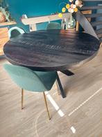 Zwarte Eettafel met metalen onderstel. Evt met 6 stoelen., Ophalen, Gebruikt, 100 tot 150 cm, Rond