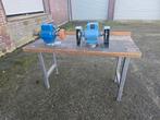 Werkbank met 2 industriële slijpmachines, Ophalen, Metaaldraaibank