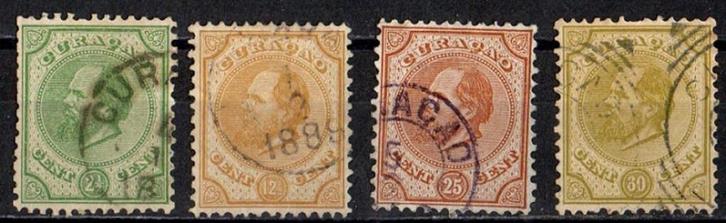 Curaçao nr. 1d, 5d, 7d en 10d Koning Willem III gestempeld, Postzegels en Munten, Postzegels | Nederlandse Antillen en Aruba, Gestempeld