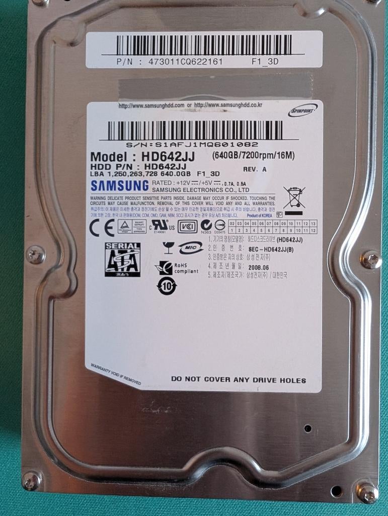 Computer Hardware, Computers en Software, Ophalen, Intern, Gebruikt, 640GB