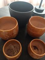 Bloempotten voor binnen oker geel en zwart, Tuin en Terras, Bloempotten, Ophalen, Rond, Binnen, Aardewerk
