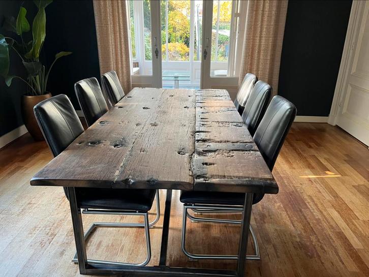 Lederen eetstoelen – set van 4 + 2 armstoelen, Huis en Inrichting, Stoelen, Zo goed als nieuw, Vijf, Zes of meer stoelen, Ophalen