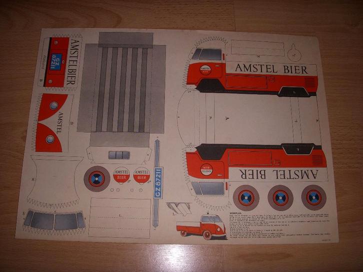 Leuke oude bouwplaat Amstel bier Volkswagenbusje jaren 50, Verzamelen, Biermerken, Gebruikt, Reclamebord, Plaat of Schild, Amstel