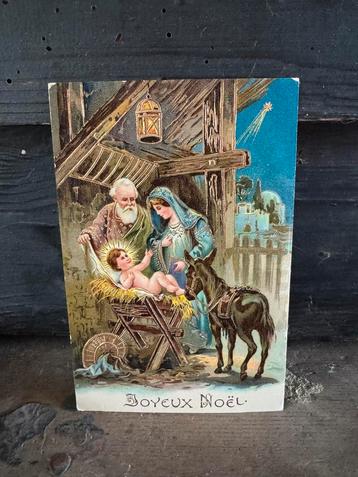 Oude kaart, kerst stal jozef maria jezus beschikbaar voor biedingen