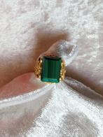 Mooie Goud op Zilver Art Deco Ring met Malachiet - 17 3/4, Verzenden, Zilver, Ring, Verguld