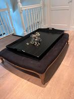 Prachtige gecapittoneerde klassieke hocker met dienblad, Gebruikt, Klassiek, Eikenhout, 150 tot 200 cm