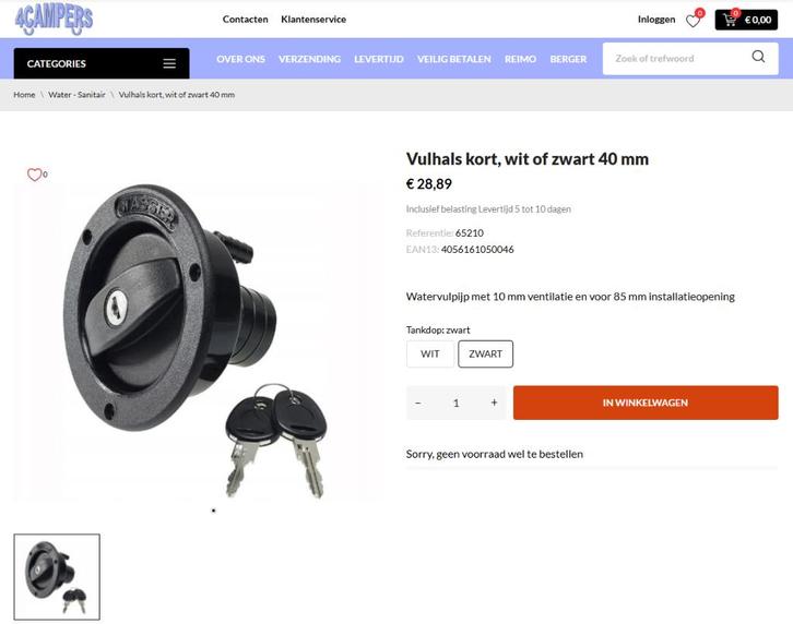 Water vuldop - camper of caravan zelfbouw, Caravans en Kamperen, Camper-accessoires, Nieuw, Ophalen of Verzenden