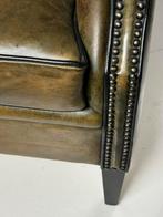 Schapenleren clubfauteuil groen bruin klassiek, Ophalen, Zo goed als nieuw, 75 tot 100 cm