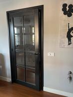 Twee houten binnendeuren met glas, klinken en scharnieren, Ophalen, Gebruikt, 80 tot 100 cm, Binnendeur