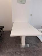 Witte hoogglans Eettafel met Metalen Onderstel, 100 tot 150 cm, Ophalen of Verzenden, Zo goed als nieuw, Vier personen