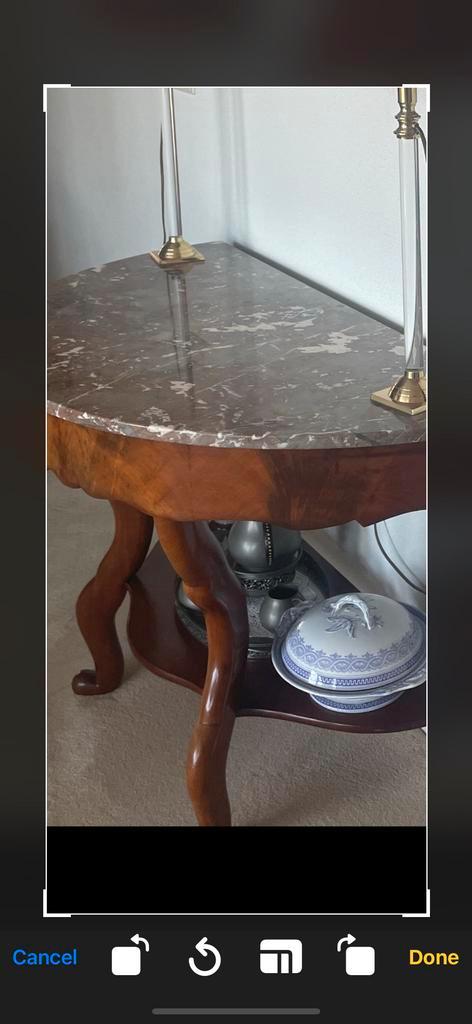 Antieke Half Ronde Tafel met Marmeren Blad en Houten Onderst, Antiek en Kunst, Antiek | Meubels | Tafels, Ophalen of Verzenden