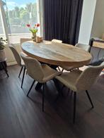 Mangohouten eetkamertafel en 6 eetkamerstoelen, Ophalen, 50 tot 100 cm, Zo goed als nieuw, Vijf personen of meer