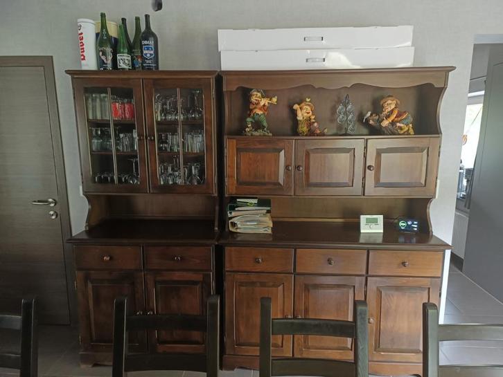 2 hoge kasten waarvan 1 met glas in deurtjes en 1 lage kast, Huis en Inrichting, Kasten | Buffetkasten, Gebruikt, 25 tot 50 cm