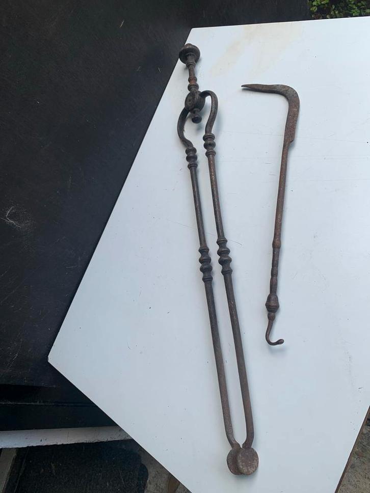 Antieke Smeedijzeren Haardset: Tang & Pook, Antiek en Kunst, Antiek | Gereedschap en Instrumenten, Ophalen