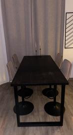 Bartafel mangohout met 4 velvet barkrukken, Huis en Inrichting, Tafels | Eettafels, 50 tot 100 cm, Zo goed als nieuw, 150 tot 200 cm