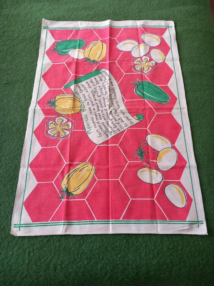 vintage textiel overdoek handdoek theedoek met Frans recept, Antiek en Kunst, Curiosa en Brocante, Ophalen
