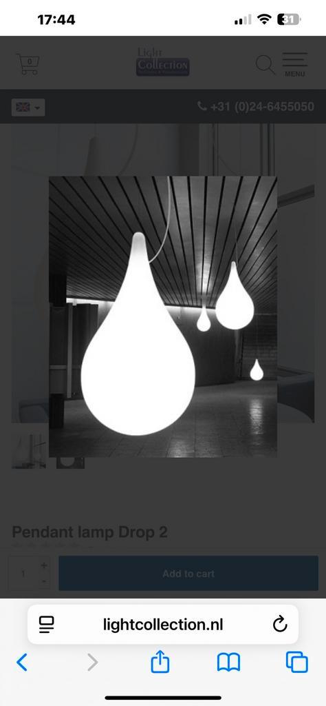 Druppel drop design hanglamp hopf wortman, Huis en Inrichting, Lampen | Hanglampen, Zo goed als nieuw, Minder dan 50 cm, Ophalen of Verzenden