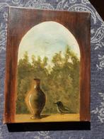 schilderij doorkijk met vaas en vogel gesign A. Wezenberg, Ophalen