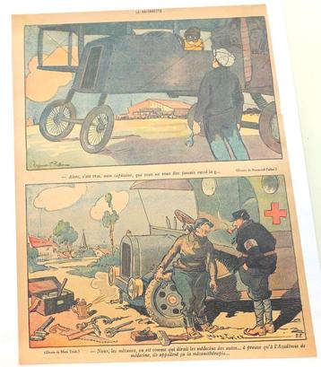 Prent Vliegtuig en Ambulance [c. 1915-20] Kleurenillustratie beschikbaar voor biedingen