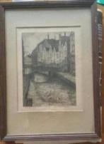 Bijzondere ets/tek 't spuiwater in Rotterdam gesigneerd, Antiek en Kunst, Kunst | Etsen en Gravures, Ophalen