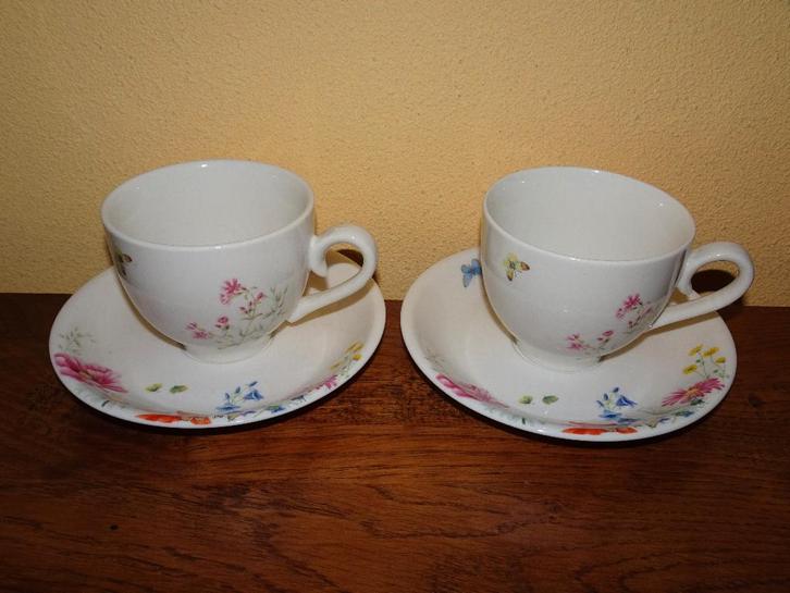 2 Janneke Brinkman Wilde Bloemen kop en schotels, Huis en Inrichting, Keuken | Servies, Zo goed als nieuw, Kop(pen) en/of Schotel(s)