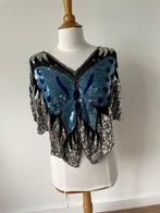 Vintage zijden pailletten vlinder jaren 80 top, All sizes, Blauw, Maat 38/40 (M), Vintage, Zonder mouw