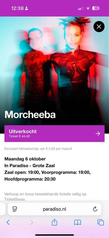 Concert Morcheeba beschikbaar voor biedingen