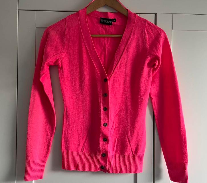 gebreid neon roze dames vest – V-hals vestje mt XS, Kleding | Dames, Truien en Vesten, Zo goed als nieuw, Maat 34 (XS) of kleiner