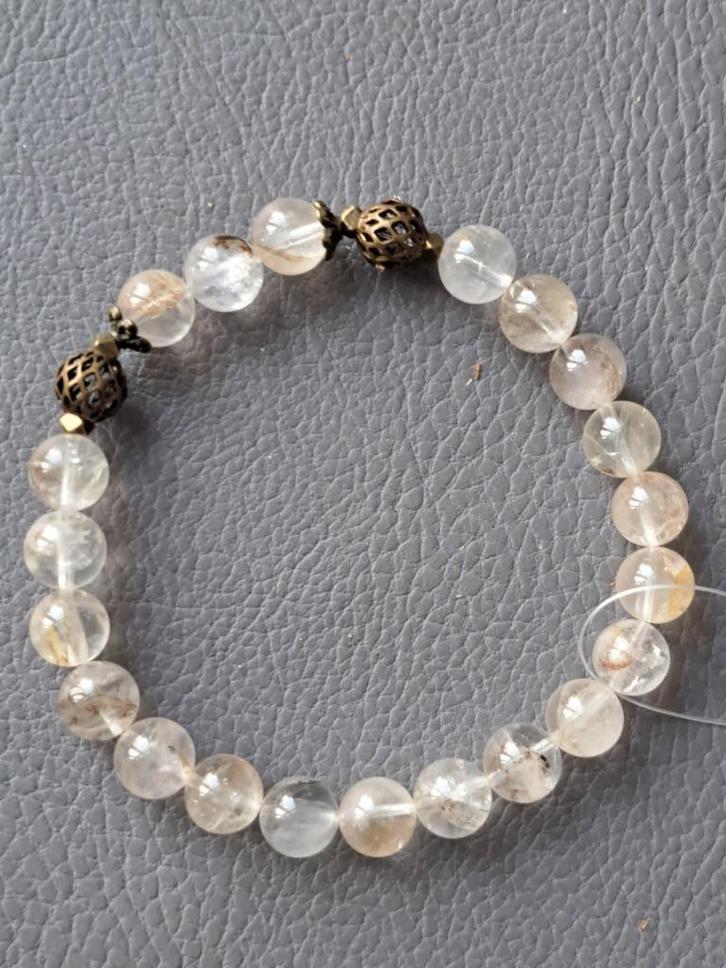 739 Edelsteen armband pyrolisite / pyrolusiet 8mm, Sieraden, Tassen en Uiterlijk, Armbanden, Nieuw, Elastiek, Overige kleuren
