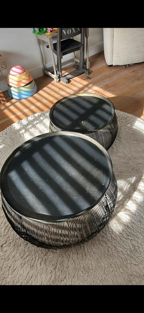 2 Stijlvolle Salontafels, Huis en Inrichting, Tafels | Salontafels, Gebruikt, Minder dan 50 cm, 50 tot 100 cm, Rond, Metaal, Ophalen