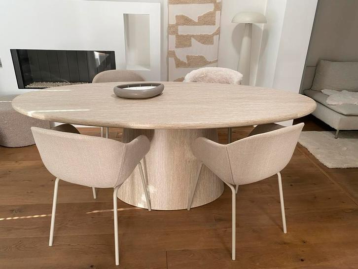 Japandi eettafel | travertin look, Huis en Inrichting, Tafels | Eettafels, Zo goed als nieuw, 50 tot 100 cm, 200 cm of meer, Vijf personen of meer