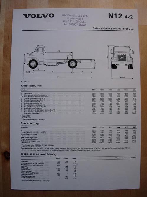 Volvo N12 4x2 Technische Specificatie folder 1980 Torpedo, Boeken, Auto's | Folders en Tijdschriften, Zo goed als nieuw, Volvo