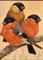 Mooi olieverfpaneel met vogels, Ophalen of Verzenden